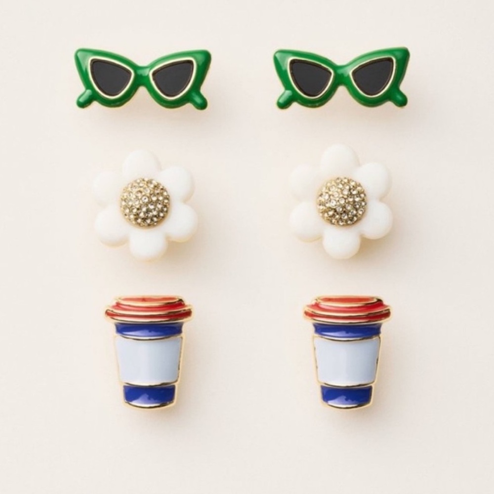NWT! 3pc Kate Spade x Target Mixed Novelty Stud Earrings Daisy Sunglasses Coffee